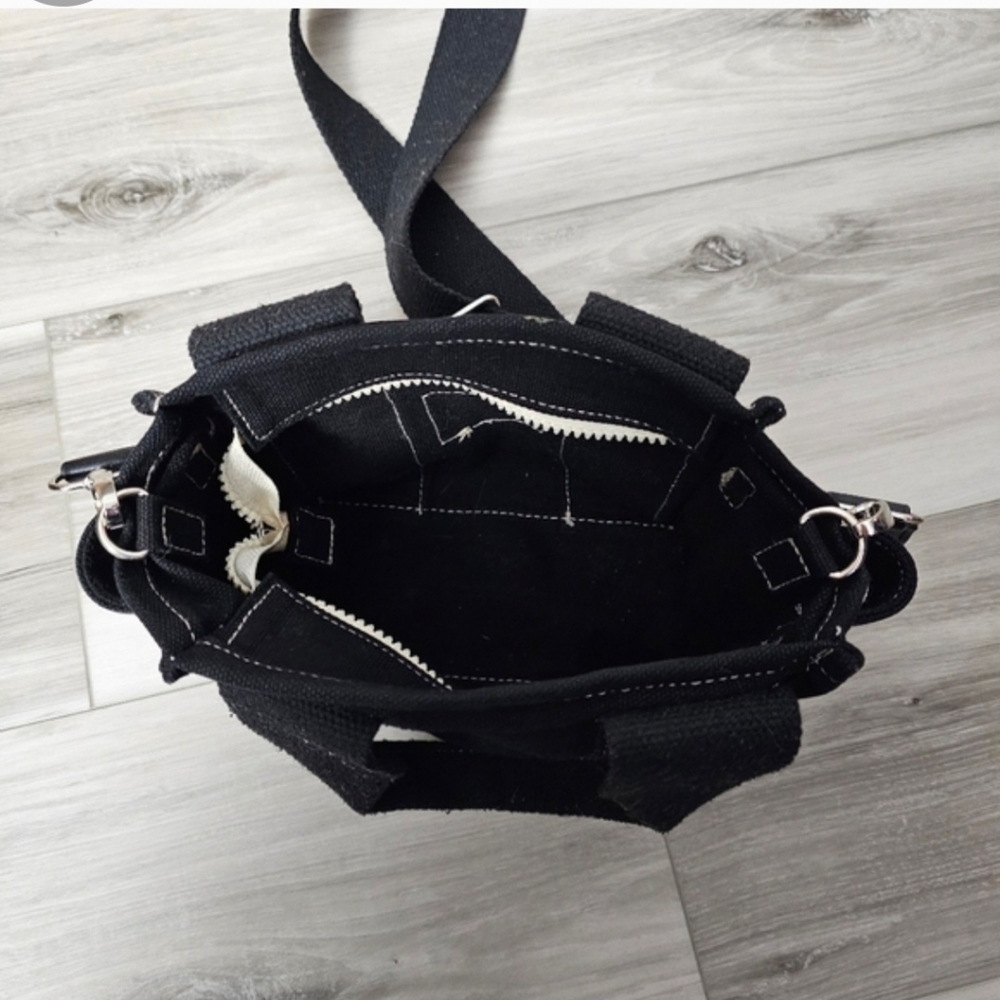BDG Black Canvas Crossbody Tote Bag with Contrast Stitching - Picture 2 of 10